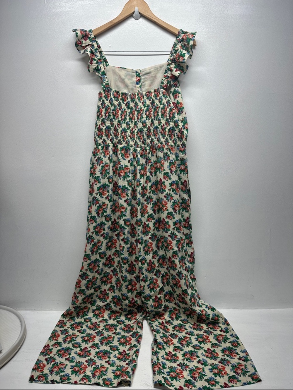 April Cornell Jumpsuit Romper Sleeveless Button Down Pockets Floral Ivory Medium - Picture 8 of 10